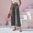 thumbnail image 3 of Palazzo Pants for Women 2026 Casual Cotton Linen Elastic High Waist Wide Straight Leg Flowy Cropped Pants with Pockets, 3 of 9
