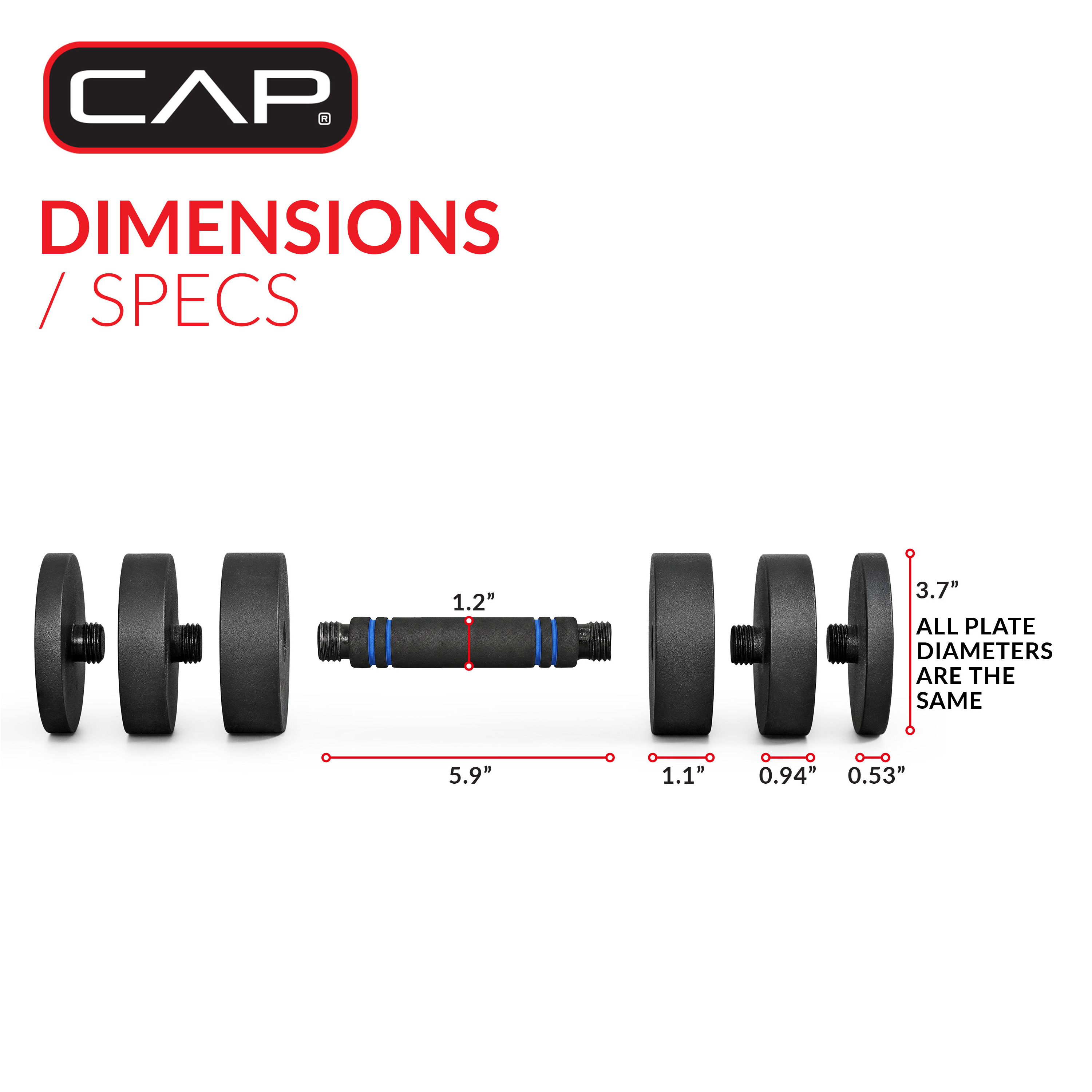 CAP Adjustable Threaded Dumbbell with Foam Handle photo 5