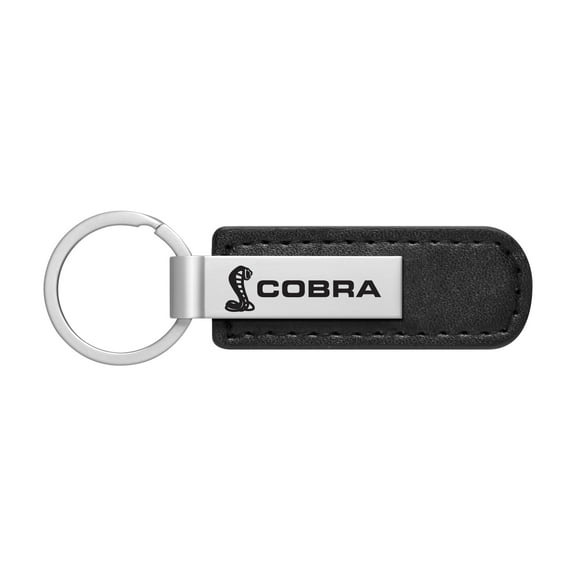 iPick Image for Ford Cobra Silver Metal Plate Black PU Leather Strap Key Chain, Official Licensed