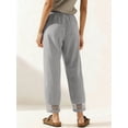 thumbnail image 4 of TEMOFON Linen Pants for Women Capris Summer Cropped Tapered Leg with Pockets Elastic Waistband Chinos Eyelet Ankle Hem Cotton Grey M, 4 of 9