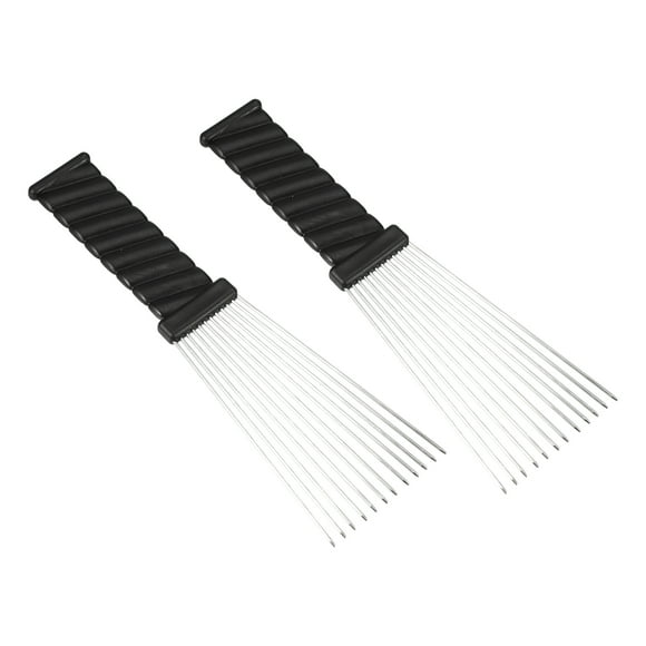 Unique Bargains 2Pcs Metal Hair Pick Afro Comb for Curly Hair Afro Picks Hairdressing Styling Tool Black 9.05'x2.75'