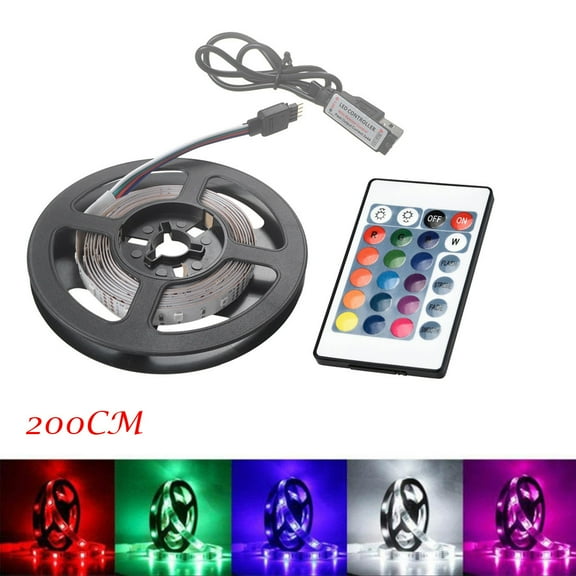 TOUMENY 200CM USB LED Strip Light, RGB Color Changing TV Backlight with Remote Control, Flexible Cuttable Mood Lighting for Home Decor and Car Interior