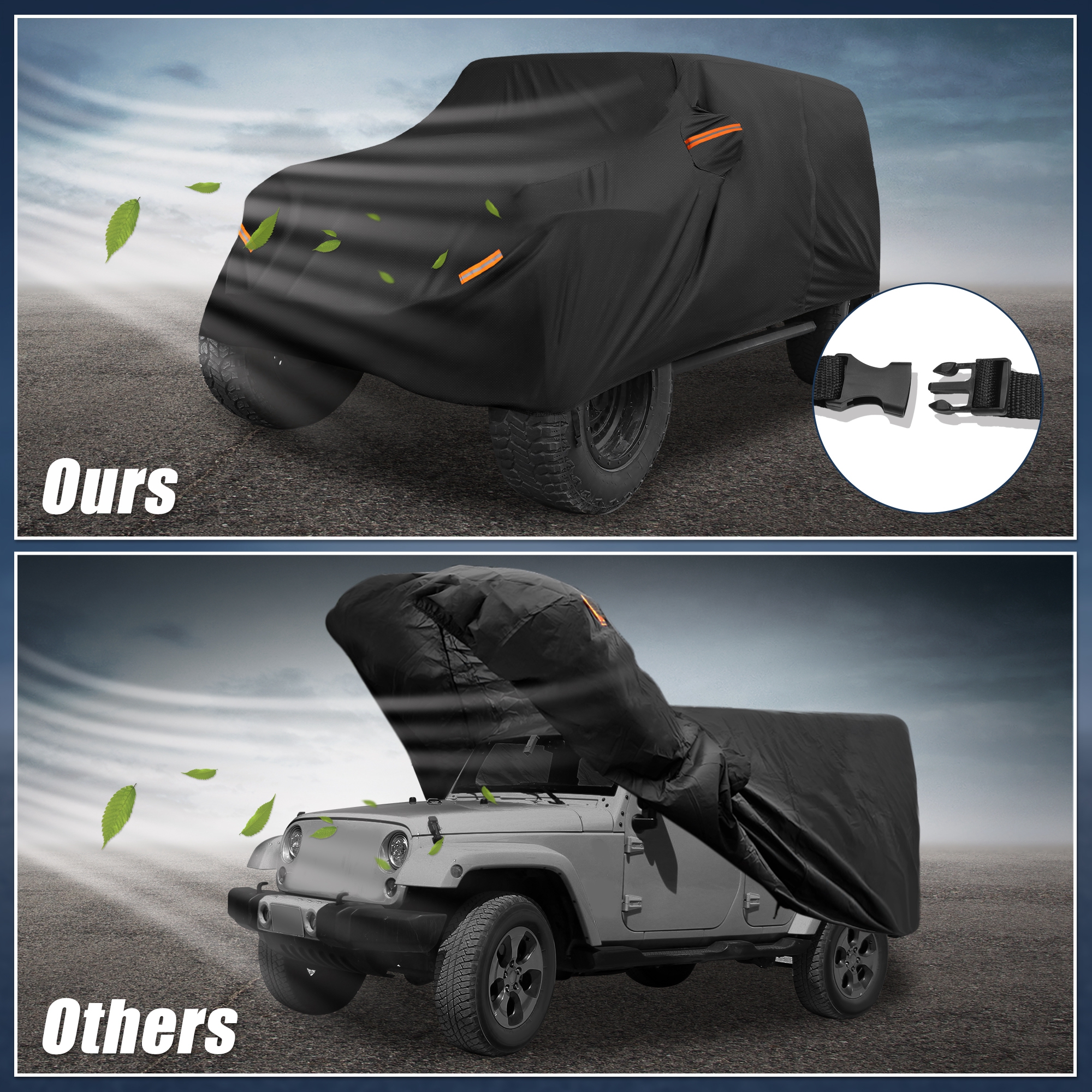 Unique Bargains Car Cover with Door Black for Jeep Wrangler 4DR 2007-2017 193"x75"x59"