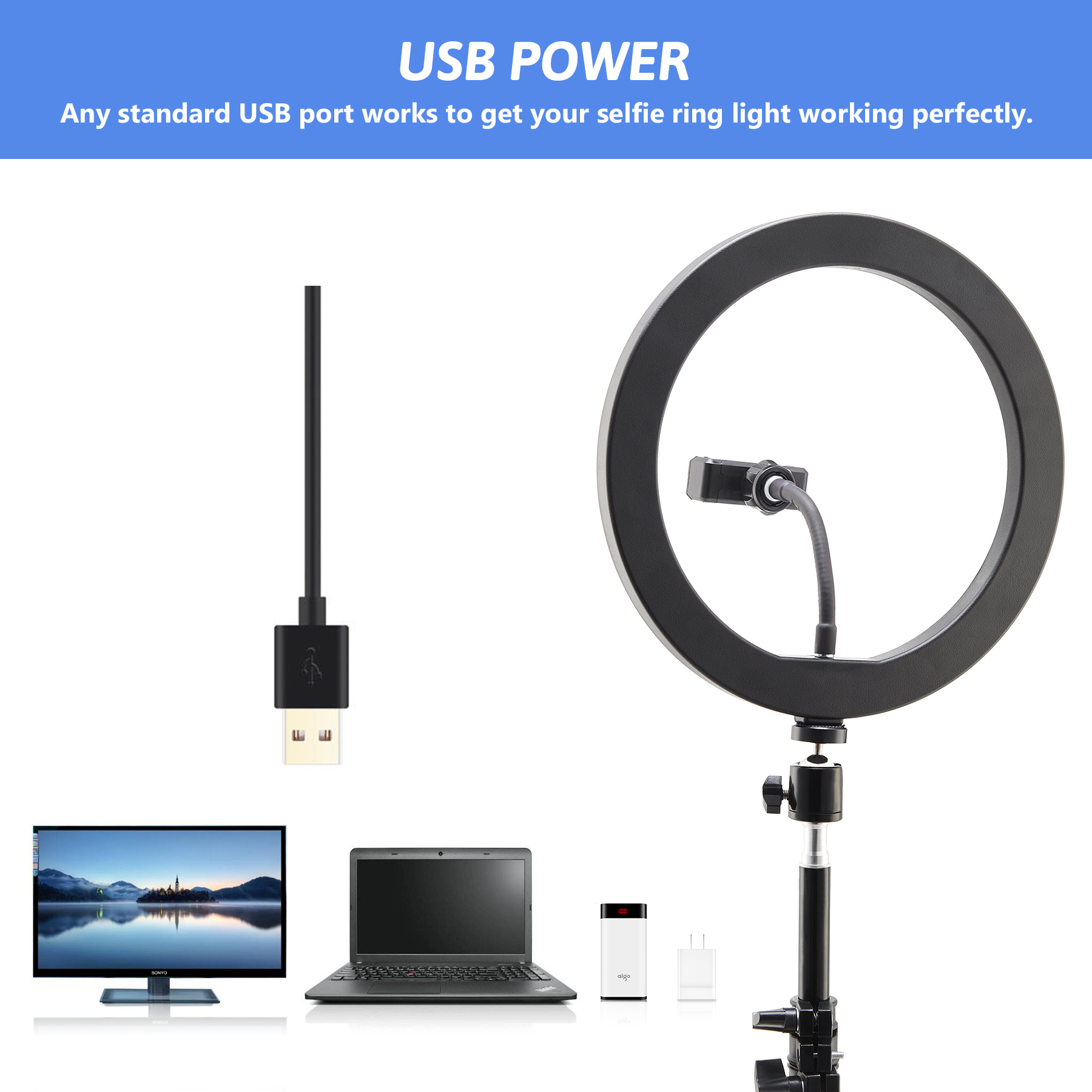 10" LED Selfie Ring Light with 17"-59" Adjustable Tripod for Android or iOS