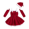 thumbnail image 3 of Wuxian Toddler Christmas Dress Spaghetti Strap Sleeveless Fuzzy Thick Warm Plush Trim High Waist Velvet Dress Detachable Sleeves Belt Hat Holiday Party Pageant Outfits Cute Dresses,Red,2-3 Years, 3 of 7