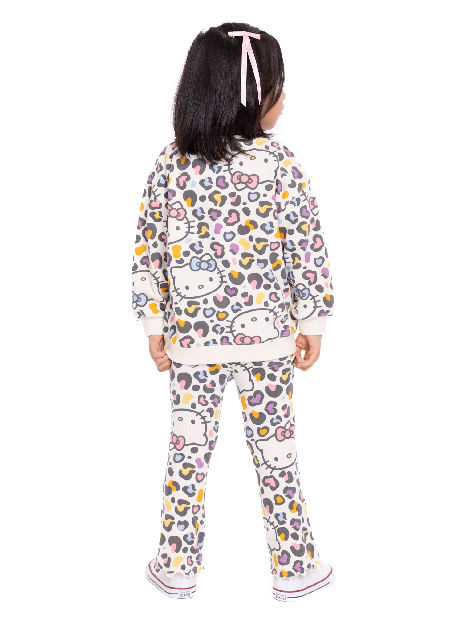 Hello Kitty Toddler Girls Long Sleeve Allover Print Sweatshirt and Matching Flare Leggings Set, 2-Piece, Sizes 12M-5T