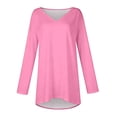 thumbnail image 5 of Wang6 Long Sleeve V Neck T Shirts for Womens Plus Size Loose Fit Tunic Tops Causal Crew Neck Long Solid Tees Shirts Pink M, 5 of 5