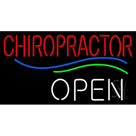 Red Chiropractor Open LED Neon Sign 13 x 24 - inches, Black Square Cut Acrylic Backing, with Dimmer - Bright and Premium built indoor LED Neon Sign for Defence Force.
