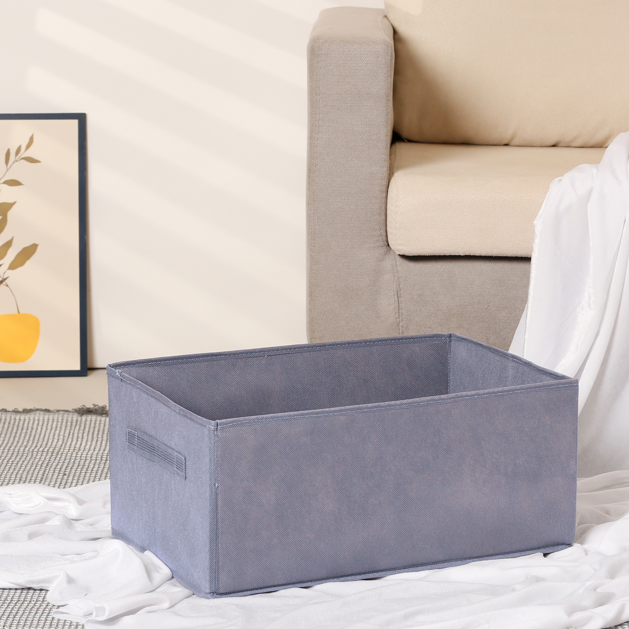 Unique Bargains Storage Cube Fabric Bin with Handles 1 Pc Basket Grey 18x12x8"