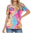 thumbnail image 6 of Aloohaidyvio Tops for ,Womens Summer Printing Short Sleeve Strappy Cold Shoulder T-Shirt Tops Blouses, 6 of 6