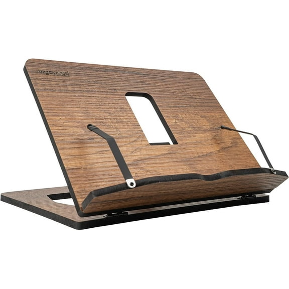 Vigo Wood Book Stand – Adjustable Wooden Reading Holder and Cookbook Stand for Kitchen or Bed – Walnut