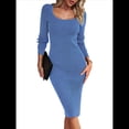 thumbnail image 1 of Vestido de Verano 2025 para Mujer, Ajustado, de Corta, Acanalado, con Abertura Lateral, de Punto y Cuello Cuadrado. Azul M, 1 of 9