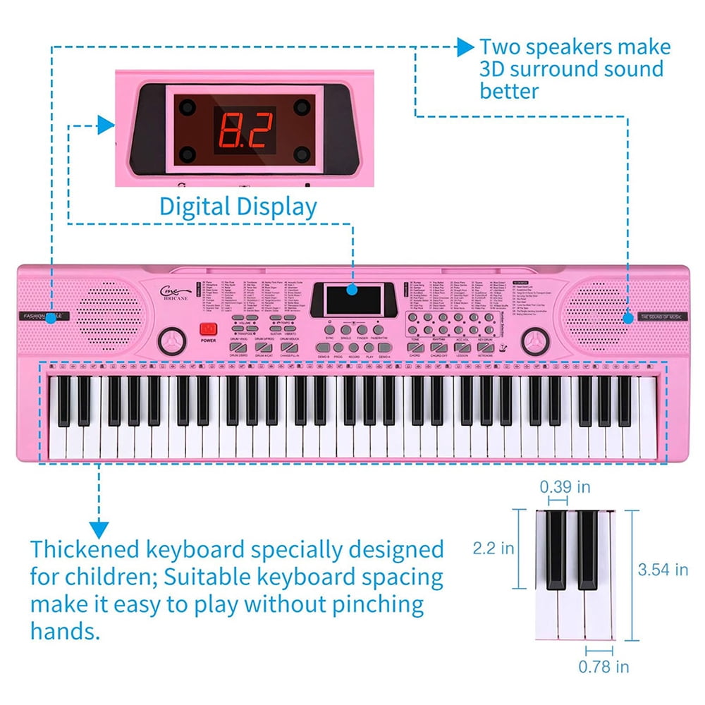 TIANLAIMEI 61 Keys Electric Digital Piano 100 Tones Eectric Keyboard Built-in Microphone with Stand for Beginners Kids Musical Instruments Gifts, Pink
