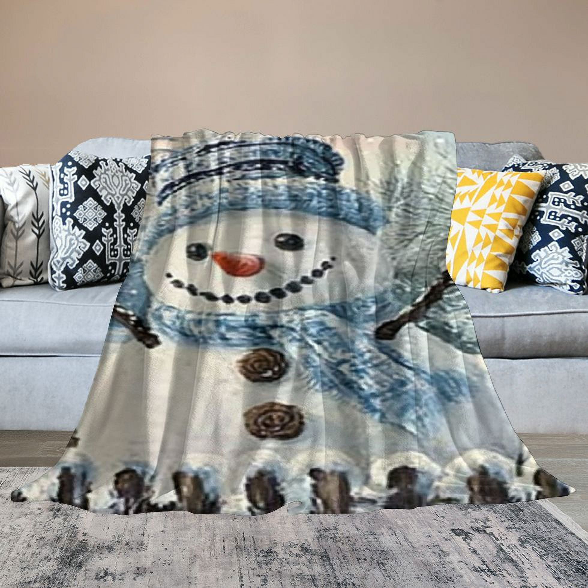 Pratyus Snowman Flannel Throw Blanket for Couch Sofa Bed, Christmas Home Decor, All Seasons Long-lasting Blanket 60x80in