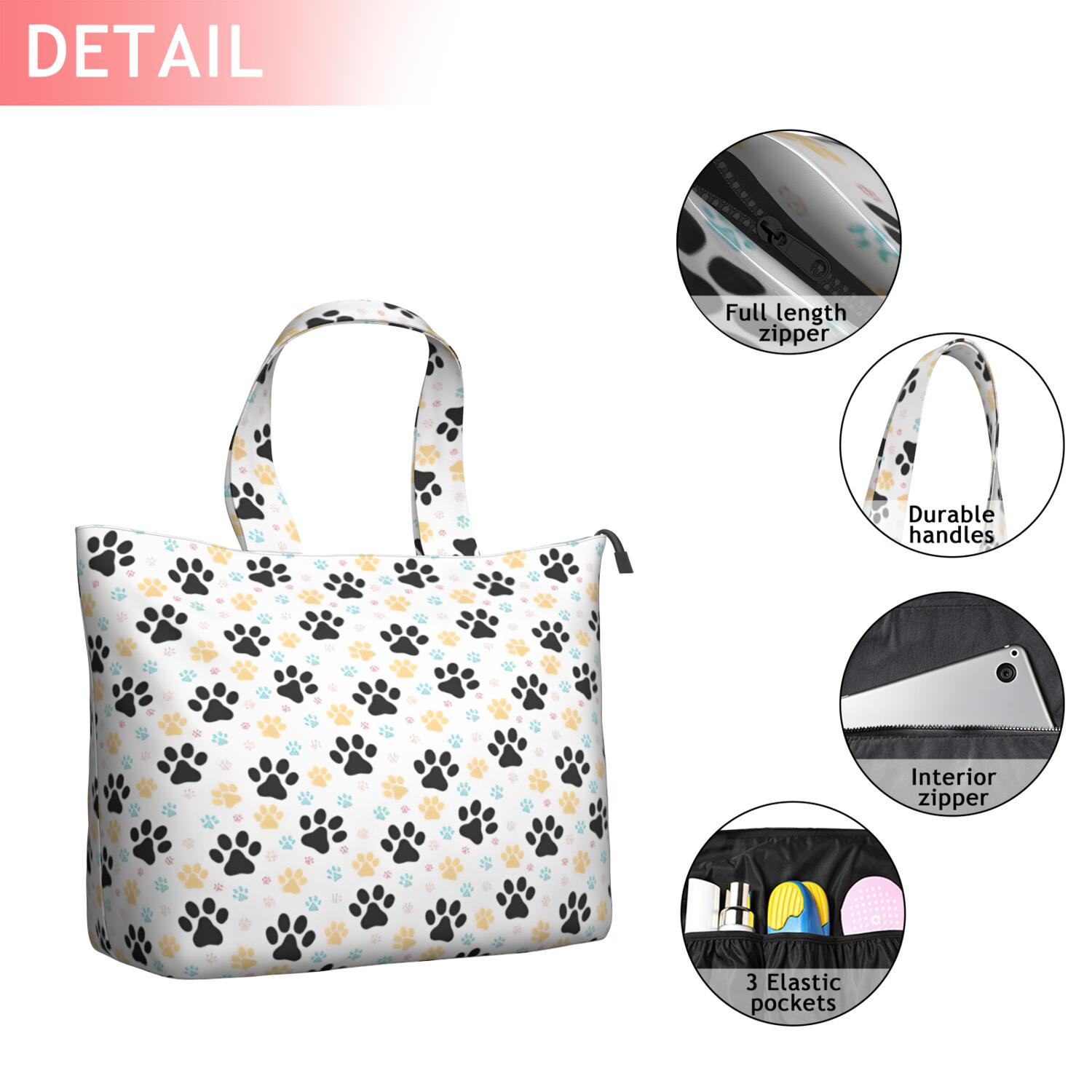Black Dog Puppy Paw Travel Tote Bags for Women Carry On,Large Weekender Bags for Women Travel,Multi Functional Duffle Bag for Work,Shopping,Sports