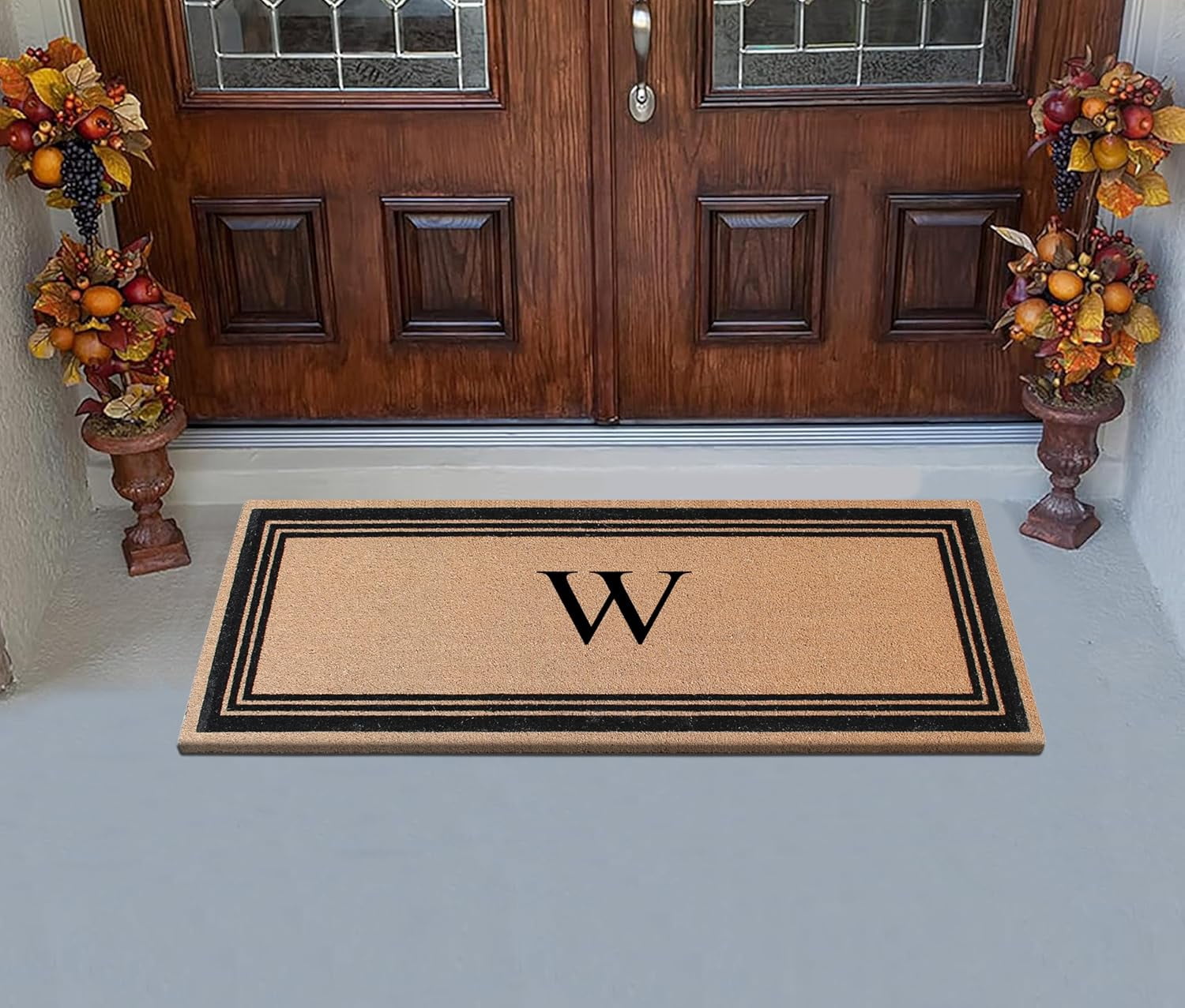 A1HC Natural Coir Flock Monogrammed Door Mat for Front Door, 24x57, Anti-Shed Treated Durable Doormat Outdoor Entrance, Heavy Duty, Thin Profile, Easy to Clean, Long Lasting, Front Door Entry Doormat