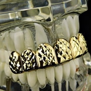 14k Gold Plated Grillz Diamond-Cut Bling Grill Top Upper Six 6 Teeth Hip Hop Mouth Grills