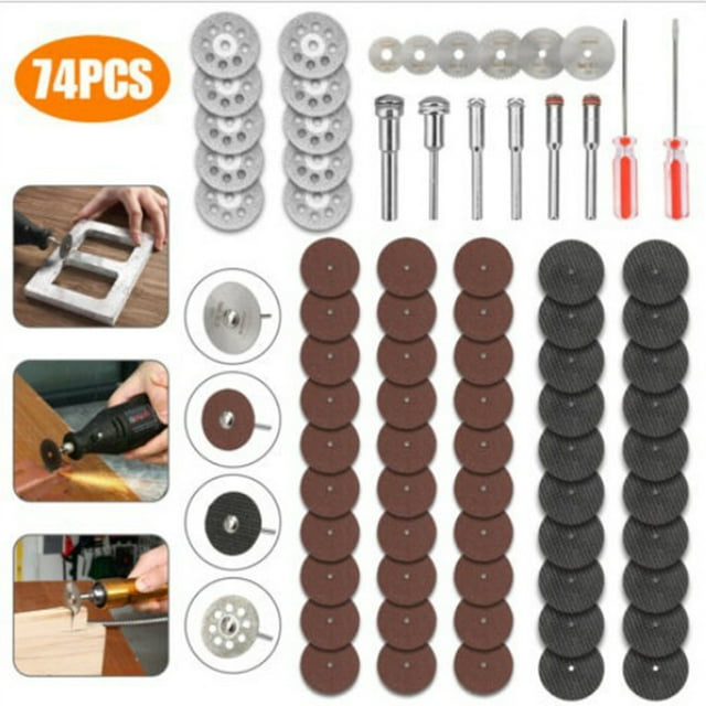 Ensemble de 74 Roues à Découper pour Outil Rotatif Incluant 545 Roues à Découper Diamant Disque de Coupe en Résine pour Scie Circulaire HSS Mini Tournevis pour Bois Verre Pierre Métal