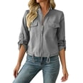 thumbnail image 2 of Women's Sports Jacket Baeitkot Women's Solid Color Casual Stand Collar Long Sleeved Outdoor Sports Zipper Jacket with Pockets Gray XL, 2 of 9