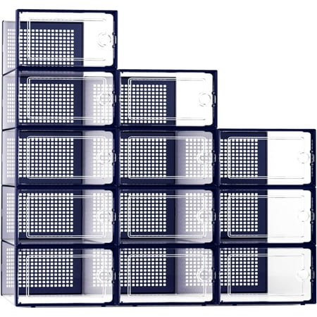 X-Large Shoe Storage Boxes Organizers Clear Plastic Stackable 12 Pack Shoe Rack & Holder Substitute Sneaker Containers Toy Storage Organizer Bins for Entryway Closet Under Bed