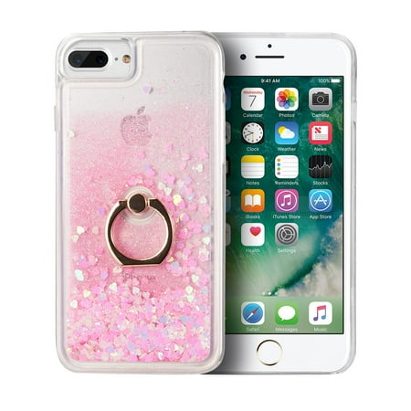 Black Sparkle Faceplate - Apple iPhone 7 Plus /8 Plus /6S Plus /6 Plus Phone Case Hybrid Glitter Bling Sparkling Liquid Quicksand Sparkle TPU Rubber Hard PC Back + Ring Holder Kickstand Cover BLACK for iPhone 8/7/6/6s PLUS