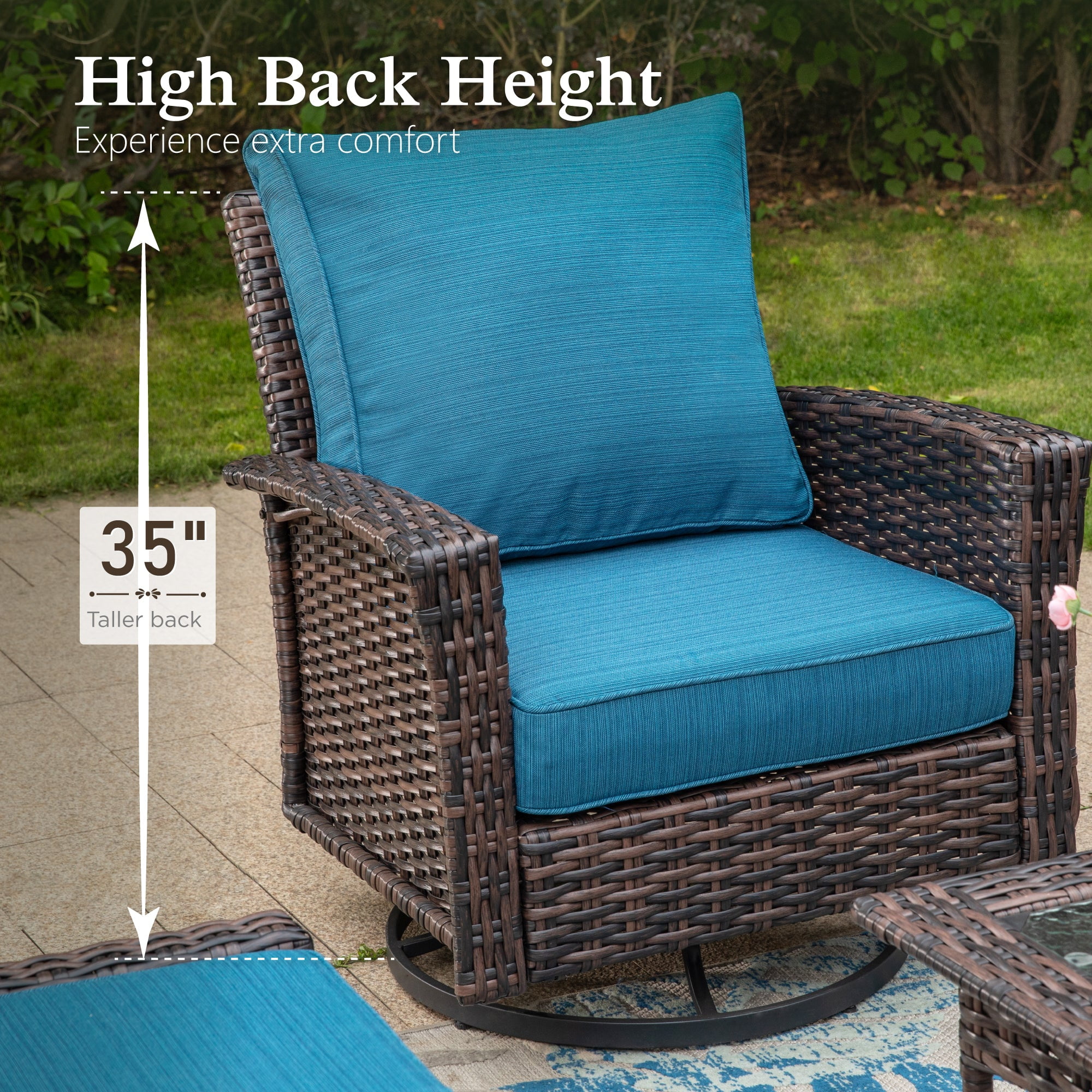 Sophia & William 6 Pieces Outdoor Furniture Set with Swivel Chairs 7-Seat Wicker Patio Conversation Set with Thickened Cushions