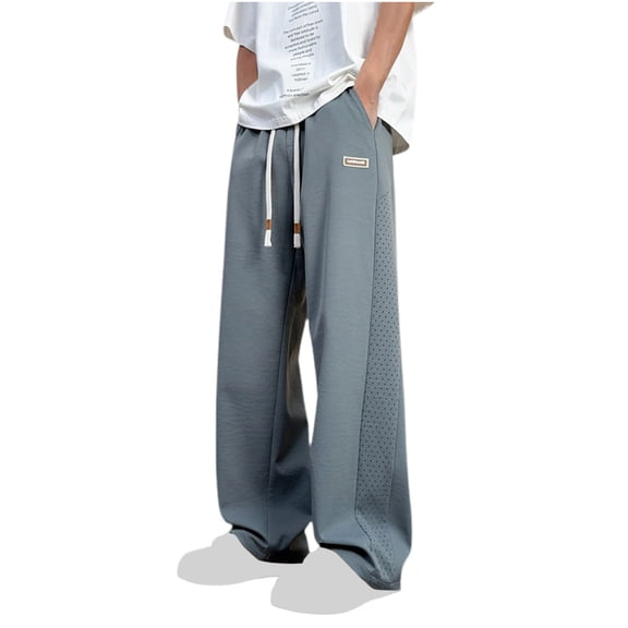 CLOISE Palazzo Pants for Men Big and Tall Pockets Drawstring High Waist Long Pants Wide Leg Casual Solid Baggy Trousers Elastic Waist Vacation Clothes