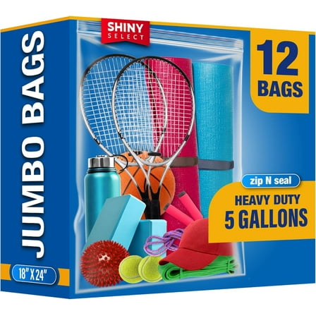 [ 12 COUNT ] - 3 MILL THICK - 5 GALLON - Extra Large Heavy Duty Plastic Storage Bags Zipper Top, 18" x 24", Extra Large Food Storage Bags for Clothes, Travel, Moving, Packing, Campus, Freezer Bag