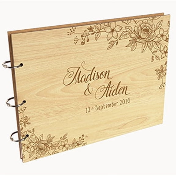 Darling Souvenir Personalized Engraved Laser Cut Wedding Guest Book Wooden Cover Sign-in Book Registry Guestbook Scrapbook-F1