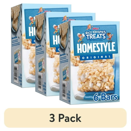 (3 pack) Rice Krispies Treats Homestyle Original Chewy Crispy Marshmallow Squares, Kids Snacks, 6.98 oz, 6 Count
