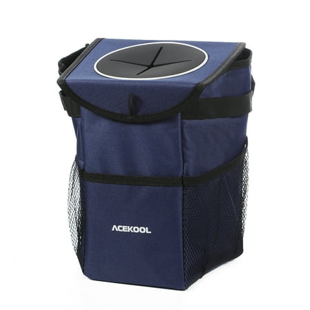 Collapsible Car Trash Bag Premium Leak Proof With Lid And Side Mesh Pockets Adjule Strap Fits To Headrest Or Door Handle