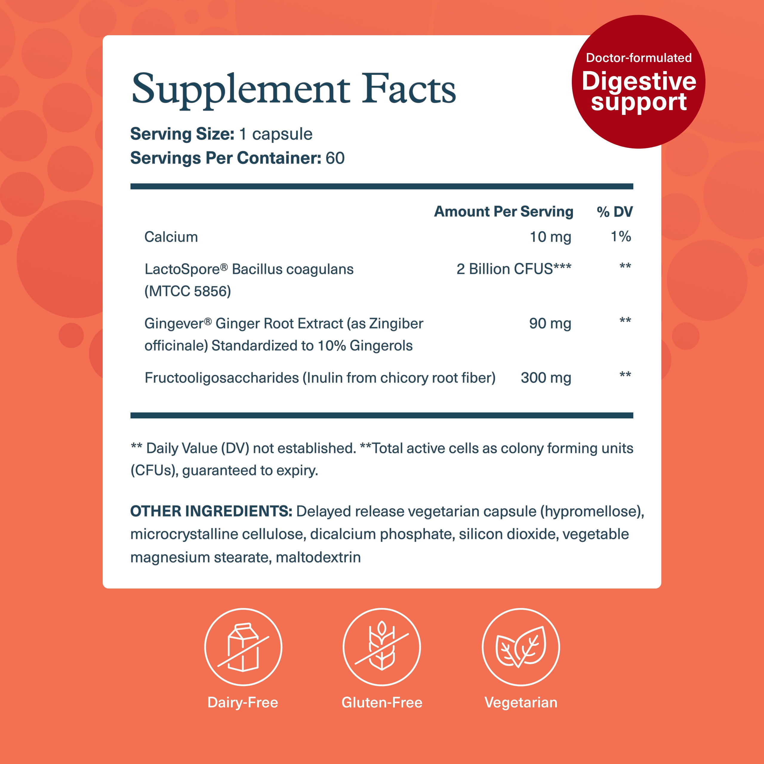 Youtheory 2X Action Probiotic - GLP-1 Support for Gut & Digestive Health* - Clinically Studied Probiotic - Prebiotic Fiber & Fast-Acting Ginger Extract - Gluten & Soy Free - 60 Vegetarian Capsules