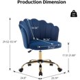 thumbnail image 2 of Swivel Office Chair, Modern Home Office Desk Chair, Velvet Shell Back Vanity Chair with Golden Metal Base, Height Adjustable Upholstered Cute Task Chair, Navy, 2 of 14