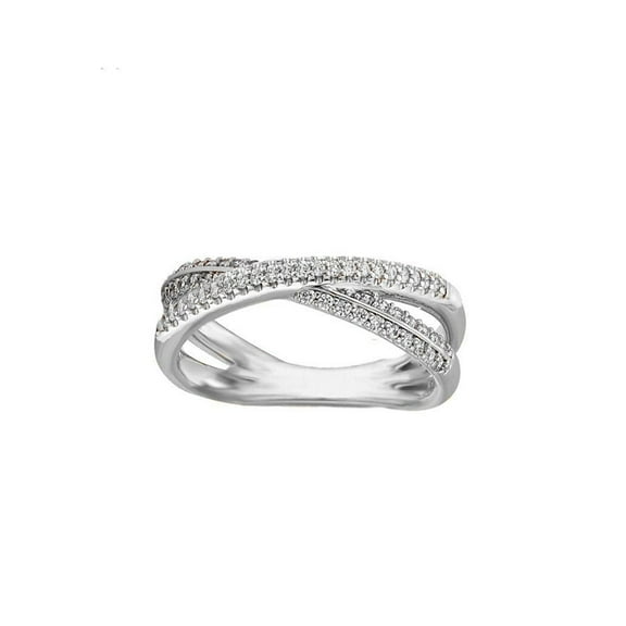 Criss Cross Moissanite Diamond Ring 14k Yellow gold Finish Stackable Wedding Band/True Elegant Cross Over Ring, Sterling silver Diamond Ring