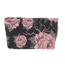 Unique Bargains 1 Pc Convenient Flower Makeup Bag Polyester Black Pink Medium