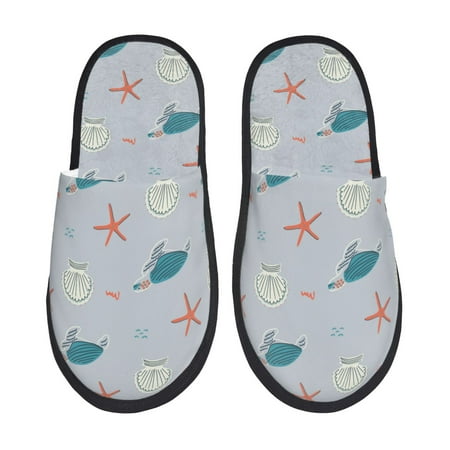 Balery Turtles And Shells Slient Indoor Furry Fleece Comfort House Shoes Soft Non-Slip Home Shoes Cotton slippers House Slippers-- Large