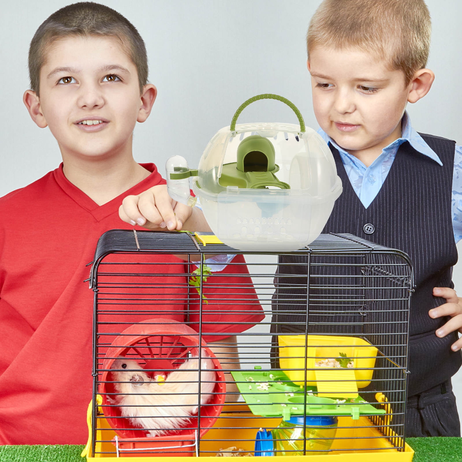 OFFIGAM Green Hamster Travel Carrier Plastic Pet Cage Compact Comfortable for Outdoor Adventures