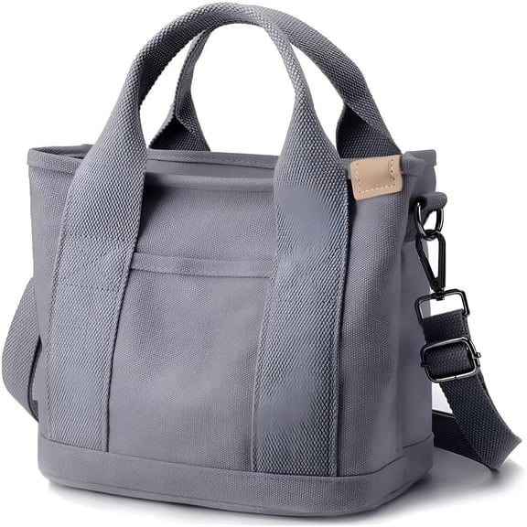 TELOLY Small Tote Bag with Zipper, Canvas Multi-Pocket Crossbody Bag Shoulder Bag Satchel Bag