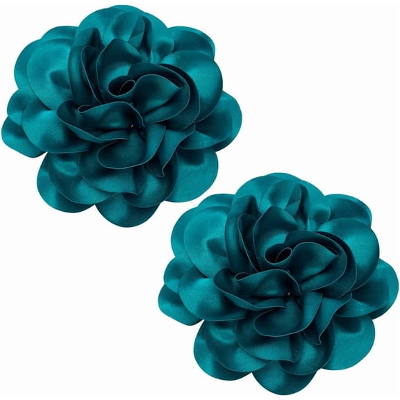 2 Pcs Satin Fabric Rose Flower Brooches Large Rose Flower Pin with Felt Backing and Iron Clip 7.63inch Diameter Bridal Bouquet Pin for Wedding Jacket Hat Scarf Decor White DIY