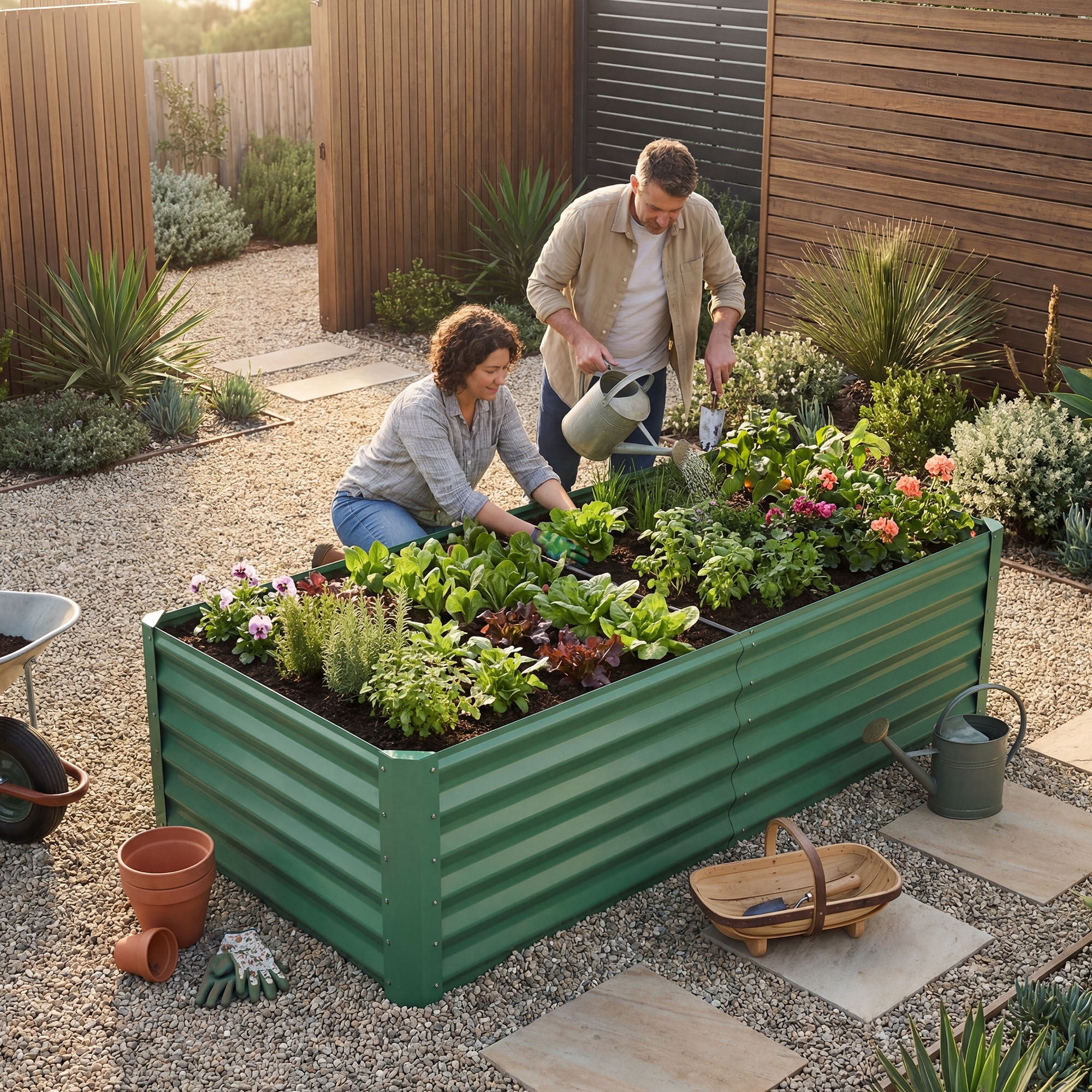 Uforic 6x3x3ft Galvanized Metal Raised Garden Bed Kit, Outdoor Planter Box with Gloves & Support Rod for Vegetables Flowers, Green