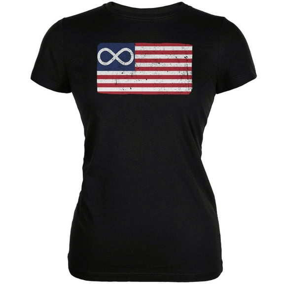 American Metis Flag Distressed Black Juniors Soft T-Shirt - Small