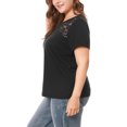 thumbnail image 3 of Unique Bargains Women's Plus Tops Lace Panel Round Neck Short Sleeve Blouse, 3 of 6