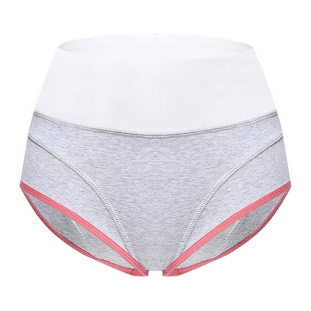 

DORKASM Womens Plus Size High Waist Panties Soft Comfort Briefs Breathable Color Block Underwear Gray S