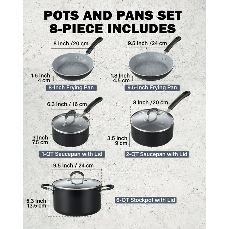 HOMELUX 8-Piece Induction Cookware Set - Pots & Pans With Glass Lids, Non-Stick, White