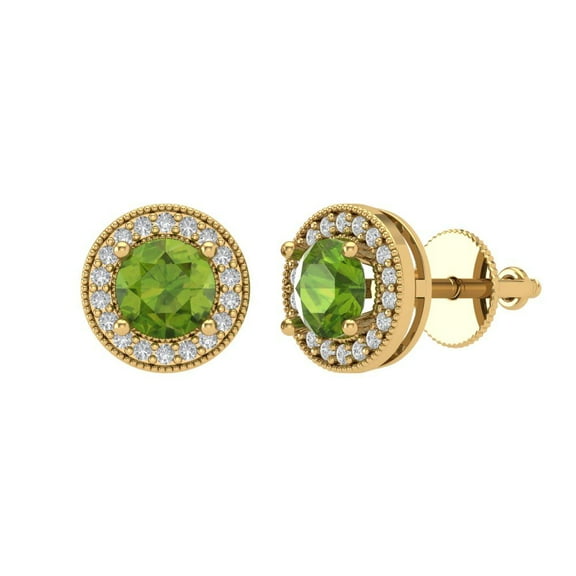 1.18 ct Screw-Back Stud Earrings for Women | 5mm Round Cut Natural Peridot | 18K Yellow Gold