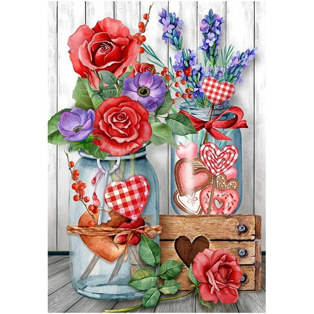 Kit Completo De Pintura De Diamante, Pintura De Diamante Pintura De Diamante Flor Kit Completo De Bordado De Diamante Pintura De Diamante 5D Día De San Valentín Rosa Roja Pintura De Diamante 5D Amor C
