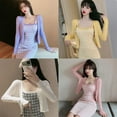 thumbnail image 4 of Cardigan à Manches Longues pour Femmes, Col en V, Boutons, Section Courte, Nombril Exposé, 4 of 6