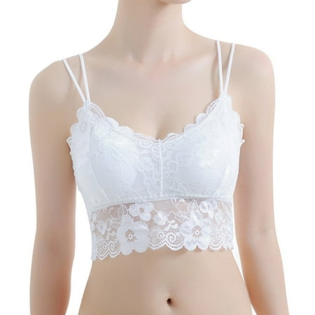 

Sexy Double Sling Lace Crochet Bralette Bustier loral Cami Padded Tube Top Safety White