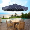 thumbnail image 3 of JONATHAN Y Tracy 9 ft. Market Patio Umbrella, Classic Mid-Century Scalloped Fringe, with Auto-Tilt Crank, Wind Vent and UV Protection, Navy/White, Dark Brown Pole, 3 of 10