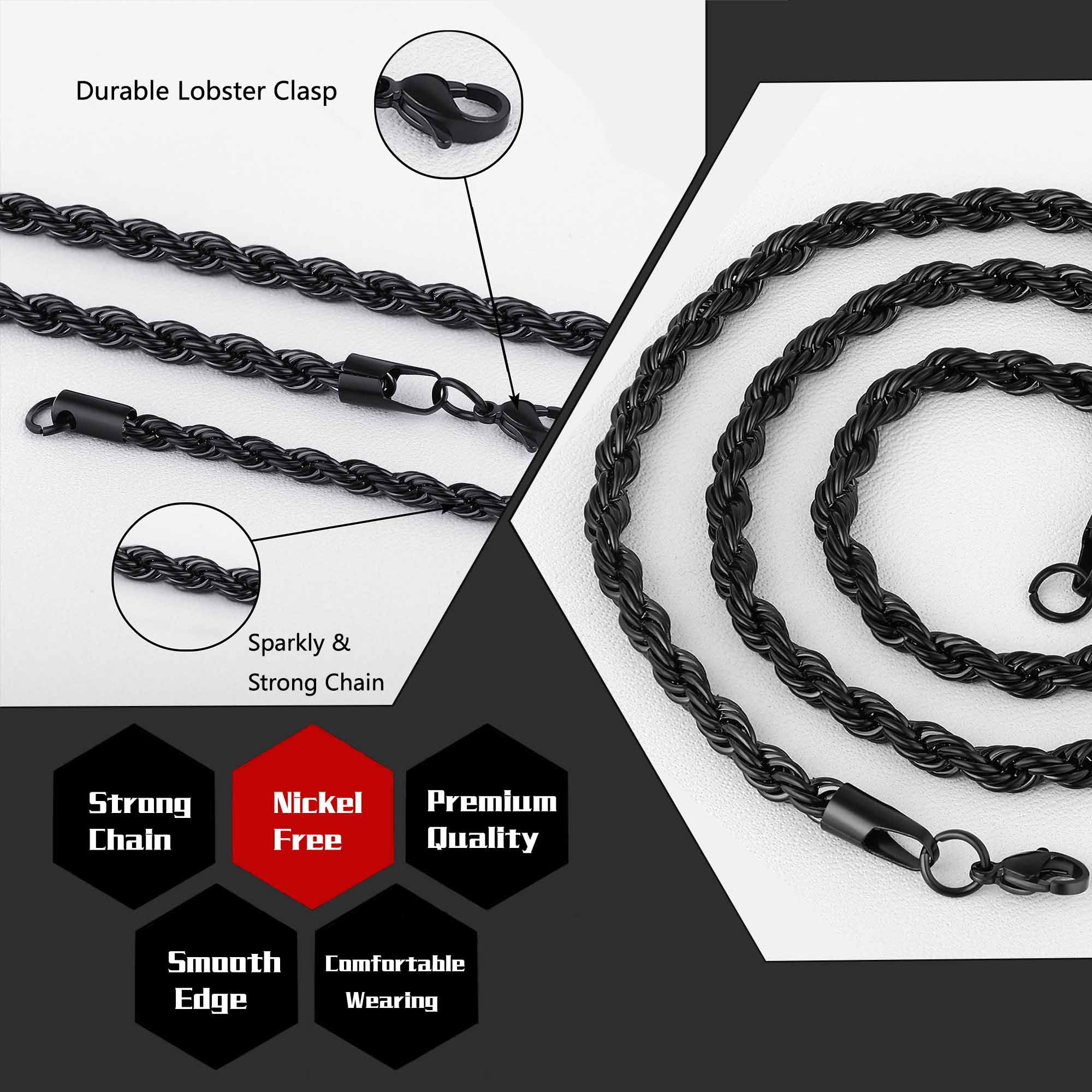 Buy Mens Black Necklace, 5MM Black Rope Chain Necklace Mens Jewelry  Valentine's Day Gift Online in India - Etsy